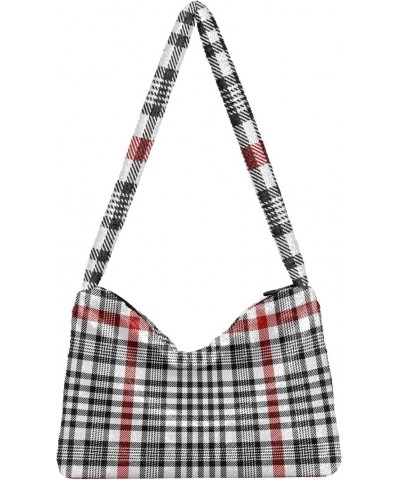 Women Boho Handbag Black Red White Plaid Underarm Bag Tote Bag Shoulder Bag Crossbody Bag Fluffy Cell Phone Purse Lady Travel...