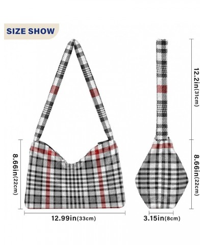 Women Boho Handbag Black Red White Plaid Underarm Bag Tote Bag Shoulder Bag Crossbody Bag Fluffy Cell Phone Purse Lady Travel...