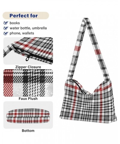 Women Boho Handbag Black Red White Plaid Underarm Bag Tote Bag Shoulder Bag Crossbody Bag Fluffy Cell Phone Purse Lady Travel...