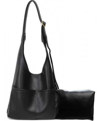 Faux Leather Hobo Bag for Women Large PU Leather Tote Bag Fashionable Stylish Shoulder Bag Women Trendy 2024 Double-black $15...