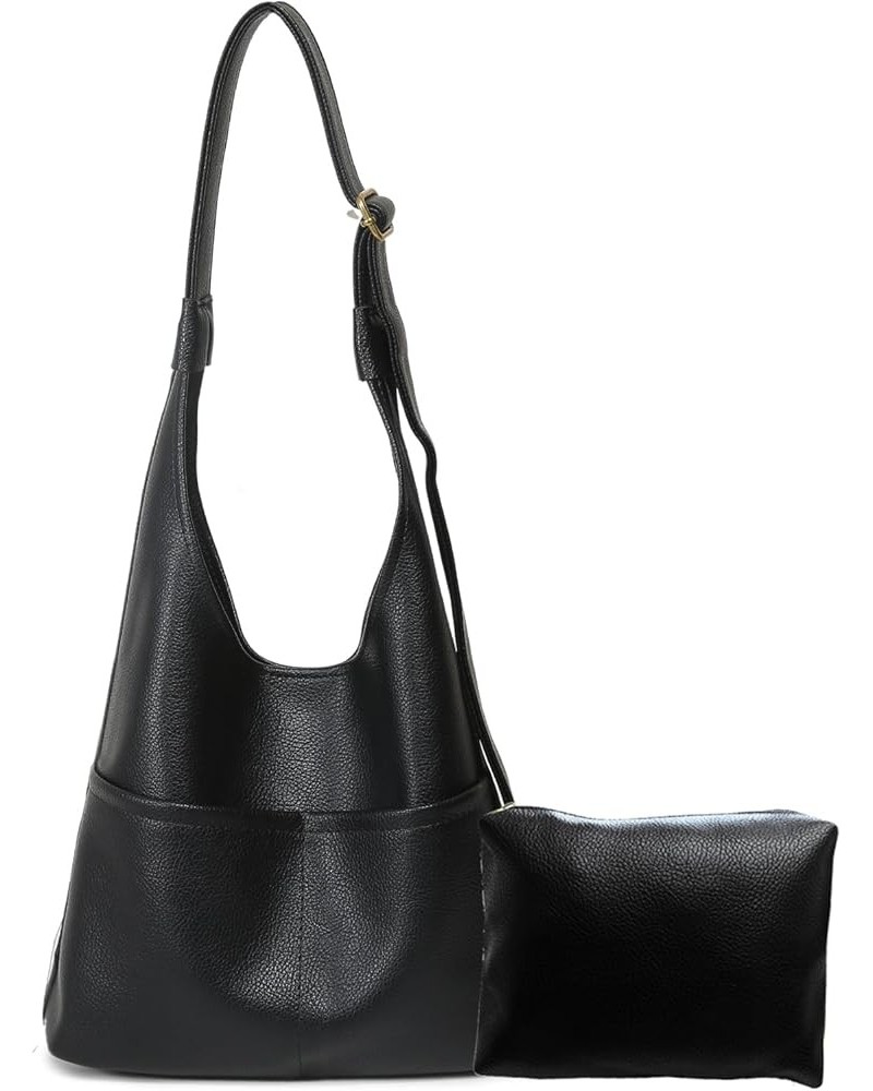 Faux Leather Hobo Bag for Women Large PU Leather Tote Bag Fashionable Stylish Shoulder Bag Women Trendy 2024 Double-black $15...