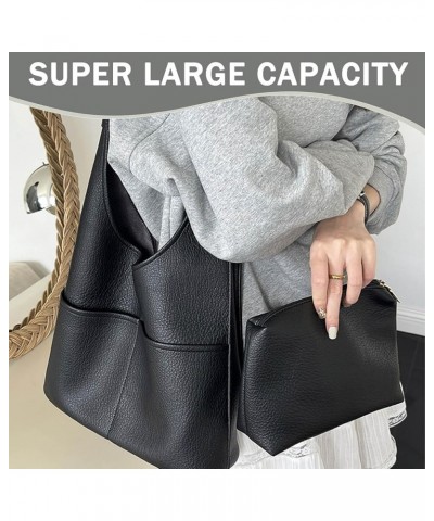 Faux Leather Hobo Bag for Women Large PU Leather Tote Bag Fashionable Stylish Shoulder Bag Women Trendy 2024 Double-black $15...