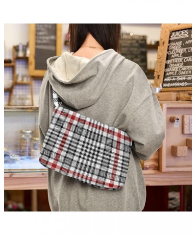 Women Boho Handbag Black Red White Plaid Underarm Bag Tote Bag Shoulder Bag Crossbody Bag Fluffy Cell Phone Purse Lady Travel...