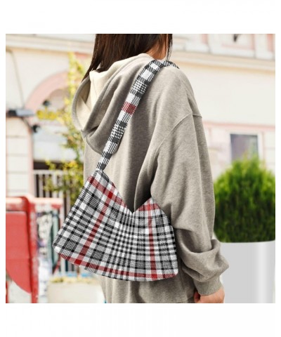 Women Boho Handbag Black Red White Plaid Underarm Bag Tote Bag Shoulder Bag Crossbody Bag Fluffy Cell Phone Purse Lady Travel...