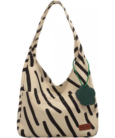 Canvas Tote Bag with Accessories Zebra Stripe Pattern Aesthetic Cute Y2K Shoulder Handbag Totebag Only Lightbrown $12.77 Back...