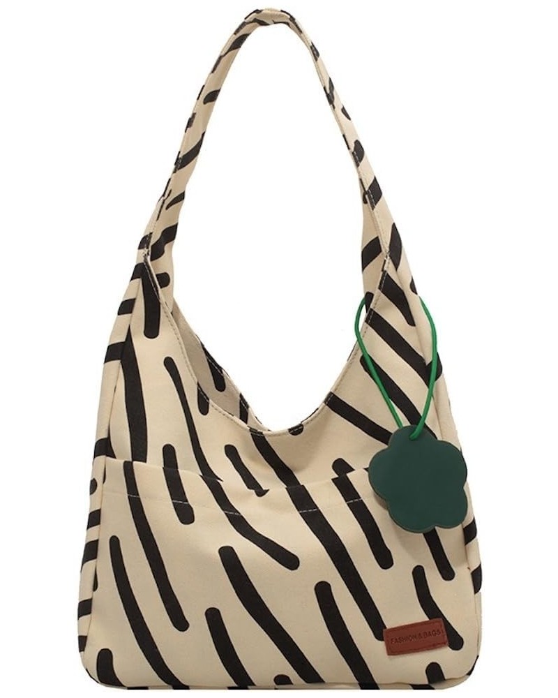 Canvas Tote Bag with Accessories Zebra Stripe Pattern Aesthetic Cute Y2K Shoulder Handbag Totebag Only Lightbrown $12.77 Back...