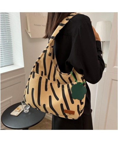 Canvas Tote Bag with Accessories Zebra Stripe Pattern Aesthetic Cute Y2K Shoulder Handbag Totebag Only Lightbrown $12.77 Back...