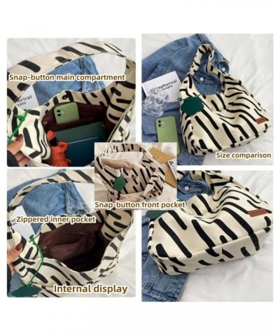 Canvas Tote Bag with Accessories Zebra Stripe Pattern Aesthetic Cute Y2K Shoulder Handbag Totebag Only Lightbrown $12.77 Back...