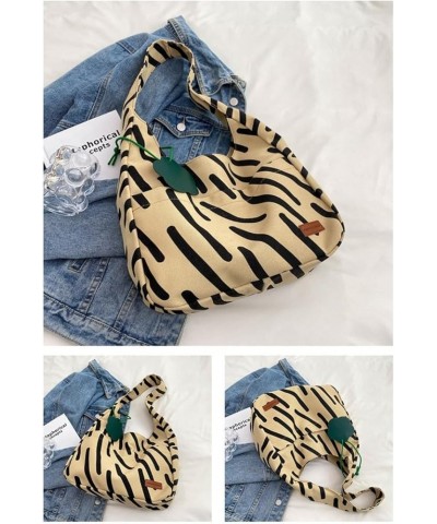 Canvas Tote Bag with Accessories Zebra Stripe Pattern Aesthetic Cute Y2K Shoulder Handbag Totebag Only Lightbrown $12.77 Back...