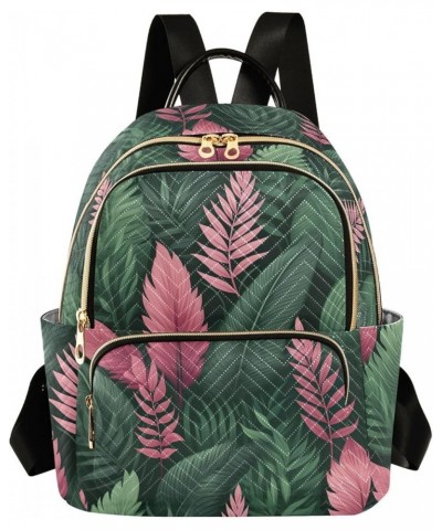 Tropical Pink Leaves Quilted Backpack for Women Shoulder Bag Purse Travel Bags for Daily Nurse Work M Medium $17.97 Backpacks