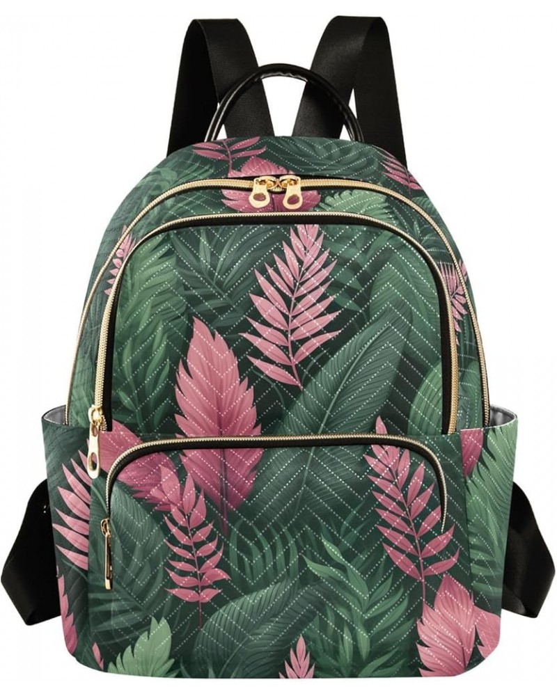 Tropical Pink Leaves Quilted Backpack for Women Shoulder Bag Purse Travel Bags for Daily Nurse Work M Medium $17.97 Backpacks