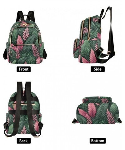 Tropical Pink Leaves Quilted Backpack for Women Shoulder Bag Purse Travel Bags for Daily Nurse Work M Medium $17.97 Backpacks