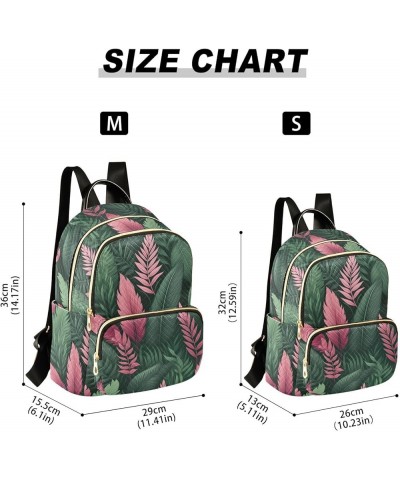 Tropical Pink Leaves Quilted Backpack for Women Shoulder Bag Purse Travel Bags for Daily Nurse Work M Medium $17.97 Backpacks