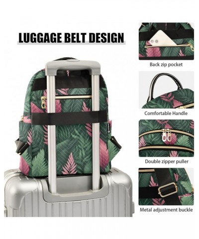 Tropical Pink Leaves Quilted Backpack for Women Shoulder Bag Purse Travel Bags for Daily Nurse Work M Medium $17.97 Backpacks