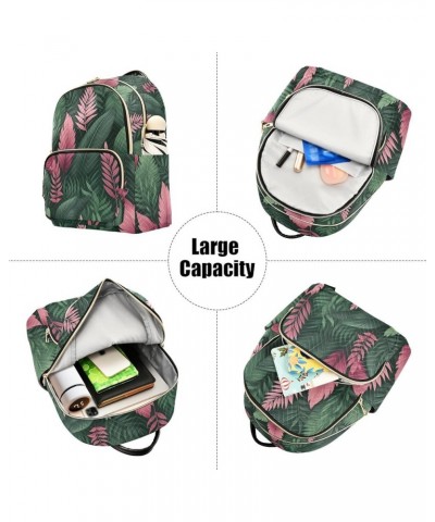 Tropical Pink Leaves Quilted Backpack for Women Shoulder Bag Purse Travel Bags for Daily Nurse Work M Medium $17.97 Backpacks