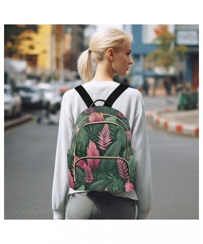 Tropical Pink Leaves Quilted Backpack for Women Shoulder Bag Purse Travel Bags for Daily Nurse Work M Medium $17.97 Backpacks