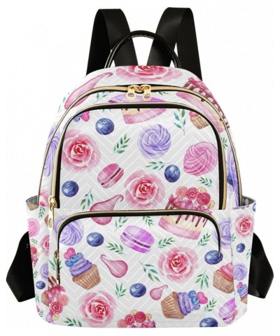 Cake Cupcake Macarons Rose Flowers Backpack for Women Shoulder Bag Lightweight Mini Backpack Casual Daypack Back Pack Small(1...