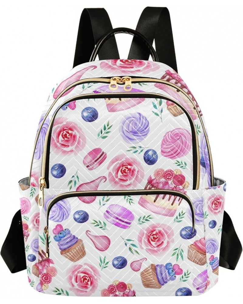 Cake Cupcake Macarons Rose Flowers Backpack for Women Shoulder Bag Lightweight Mini Backpack Casual Daypack Back Pack Small(1...