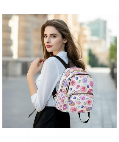 Cake Cupcake Macarons Rose Flowers Backpack for Women Shoulder Bag Lightweight Mini Backpack Casual Daypack Back Pack Small(1...