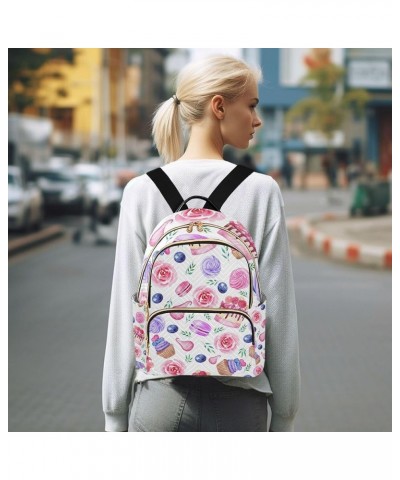 Cake Cupcake Macarons Rose Flowers Backpack for Women Shoulder Bag Lightweight Mini Backpack Casual Daypack Back Pack Small(1...