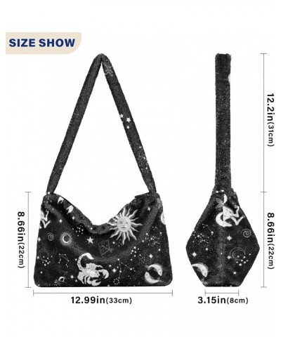 Women Boho Handbag Horoscope Sun Moon Star Black White Underarm Bag Tote Bag Shoulder Bag Crossbody Bag Fluffy Cell Phone Pur...