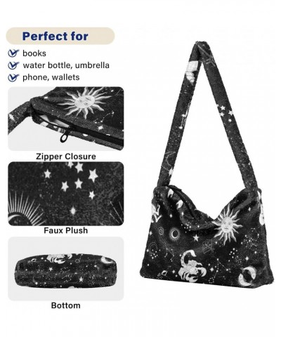 Women Boho Handbag Horoscope Sun Moon Star Black White Underarm Bag Tote Bag Shoulder Bag Crossbody Bag Fluffy Cell Phone Pur...