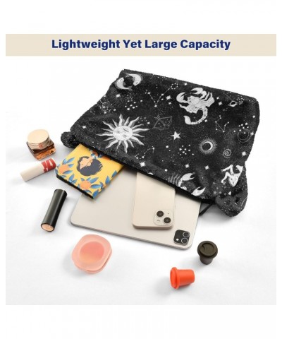 Women Boho Handbag Horoscope Sun Moon Star Black White Underarm Bag Tote Bag Shoulder Bag Crossbody Bag Fluffy Cell Phone Pur...