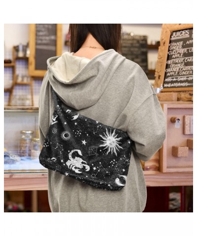 Women Boho Handbag Horoscope Sun Moon Star Black White Underarm Bag Tote Bag Shoulder Bag Crossbody Bag Fluffy Cell Phone Pur...