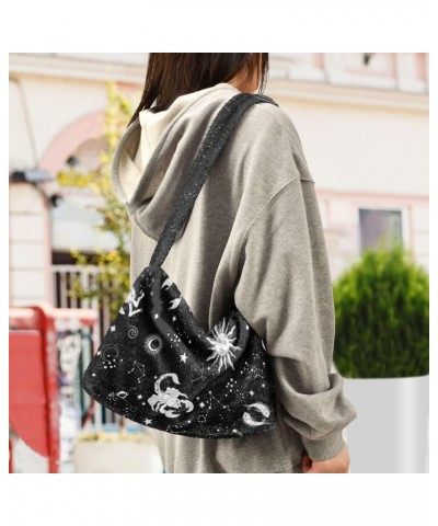 Women Boho Handbag Horoscope Sun Moon Star Black White Underarm Bag Tote Bag Shoulder Bag Crossbody Bag Fluffy Cell Phone Pur...