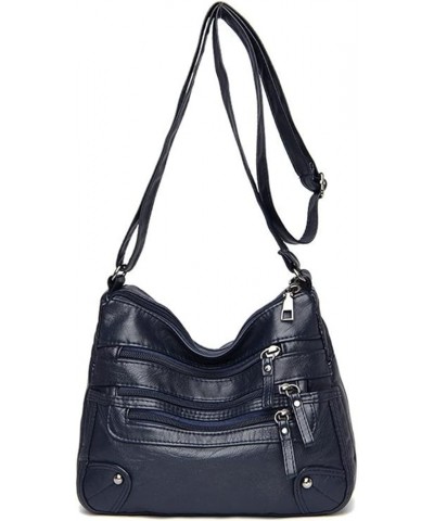 Women Soft Leather Shoulder Bags Multi-Layer Pockets Classic Crossbody Bag Handbags And Purses Dark Blue-68 $19.37 Handbags