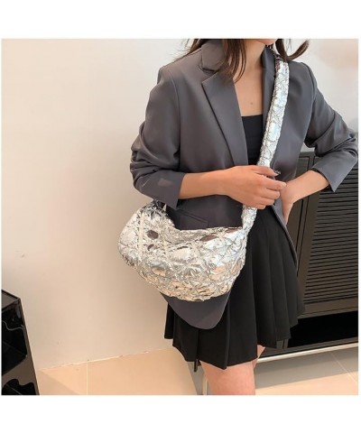 Quilted Cloud Dumpling Bag for Women Pu Leather Sparkly Crescent Bag Casual Lightweight Hobo Shoulder Dumpling Purse Silver $...