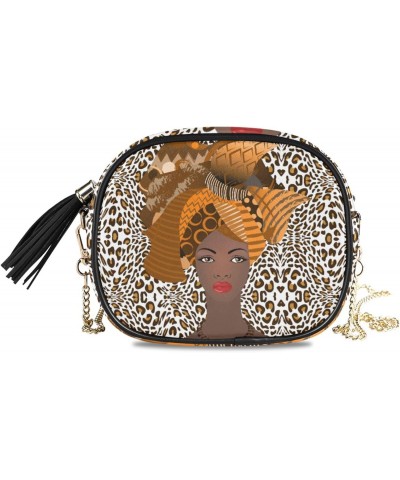 Small Crossbody Bag African Woman in Leopard Print Womens Shoulder Chain Bag PU Leather Small Purse With Tassel $11.04 Should...