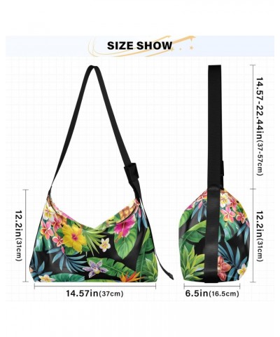 Pineapples Palm Flowers Hobo Shoulder Bag for Women Men PU Leather Crossbody Bag Slouchy Tote Handbags for Traveling Working ...