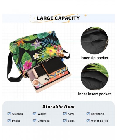 Pineapples Palm Flowers Hobo Shoulder Bag for Women Men PU Leather Crossbody Bag Slouchy Tote Handbags for Traveling Working ...