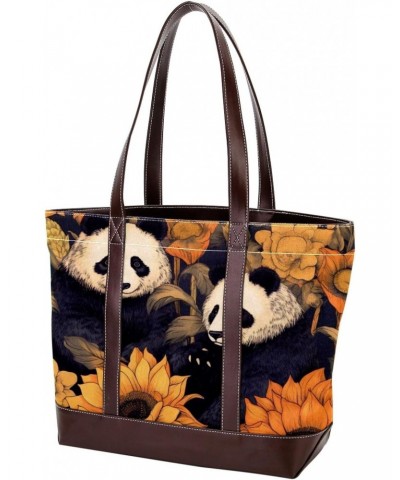 Panda Canvas Leather Mix Crossbody Bag, 13.3x4.7x12.2 in, Hand-held Shoulder Purse $19.20 Crossbody Bags