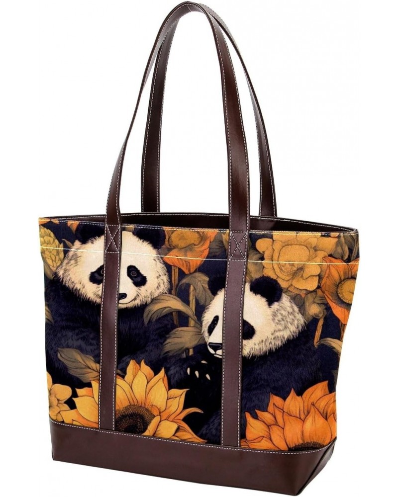 Panda Canvas Leather Mix Crossbody Bag, 13.3x4.7x12.2 in, Hand-held Shoulder Purse $19.20 Crossbody Bags