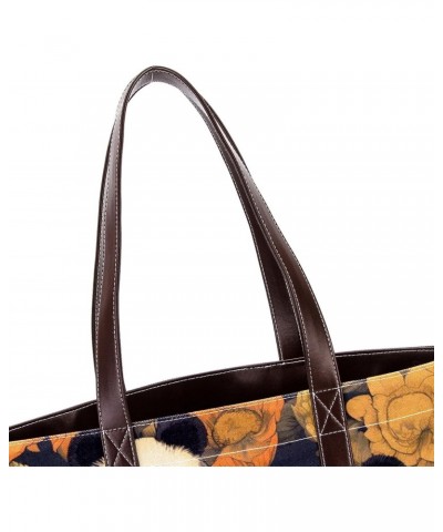 Panda Canvas Leather Mix Crossbody Bag, 13.3x4.7x12.2 in, Hand-held Shoulder Purse $19.20 Crossbody Bags