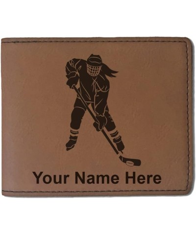 Faux Leather Bi-Fold Wallet, Hockey Player Woman, Personalized Engraving Included (Gray) Dark Brown $16.79 Wallets