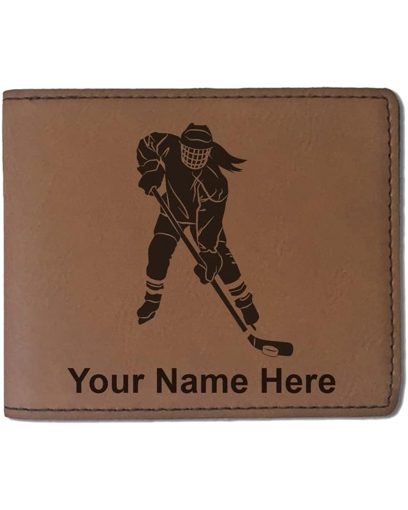 Faux Leather Bi-Fold Wallet, Hockey Player Woman, Personalized Engraving Included (Gray) Dark Brown $16.79 Wallets