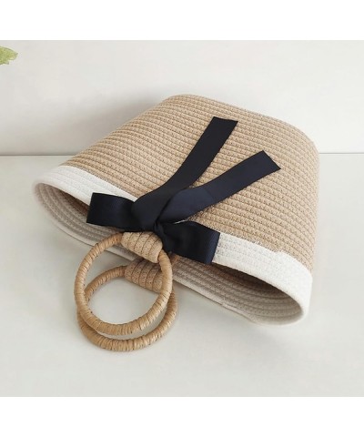 Large Capacity Simple Straw Handbag Tote Bag Cotton Thread Bag Commuter Grass Woven Women's Bag 2024 Black $15.67 Handbags