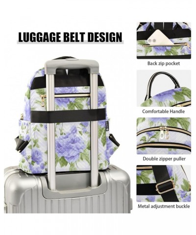 Blue Roses in Stripes with Violet Striped Small Backpack for Women Travel, Fashion Daypack, Womens Travel Backpack for Airpla...