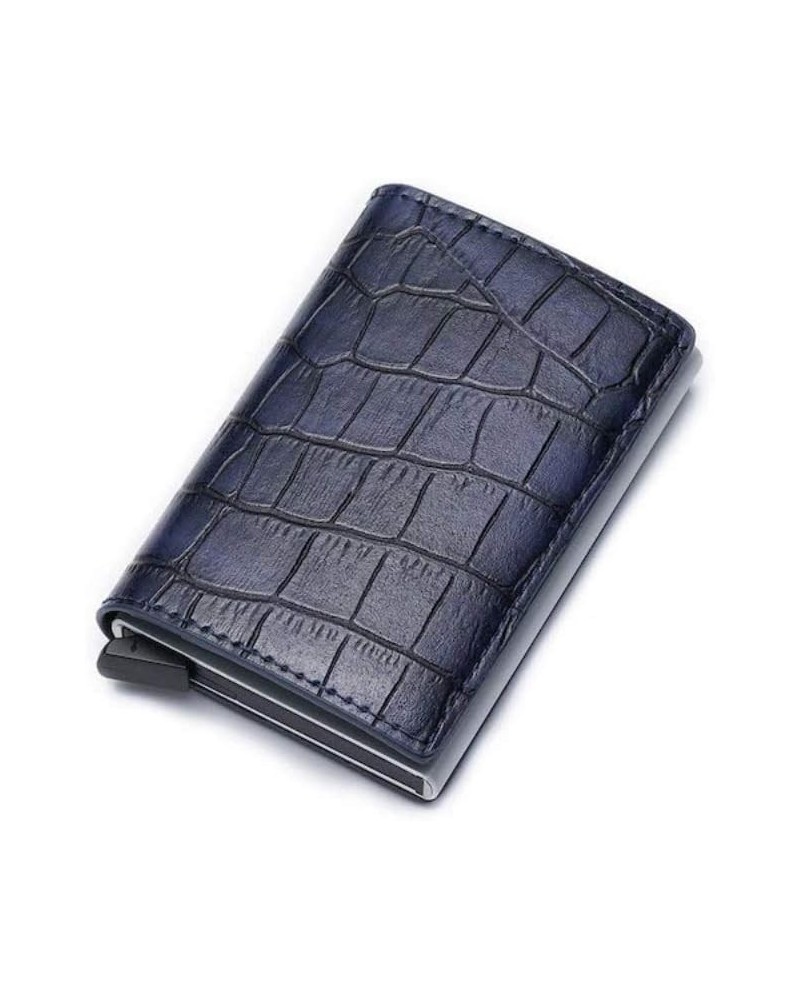 Wallet RFID Anti-Theft Pop-Up Crocodile Leather Card Holder Wallet, Aluminum Bank Card Case Blue $11.25 Wallets