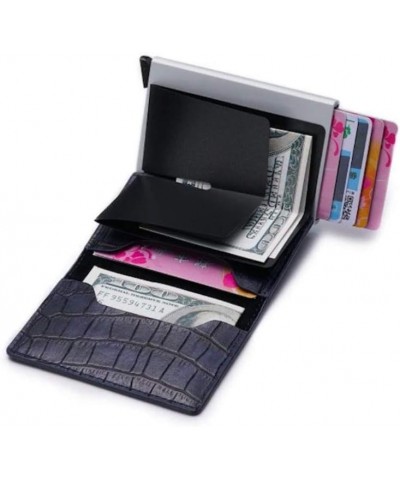 Wallet RFID Anti-Theft Pop-Up Crocodile Leather Card Holder Wallet, Aluminum Bank Card Case Blue $11.25 Wallets