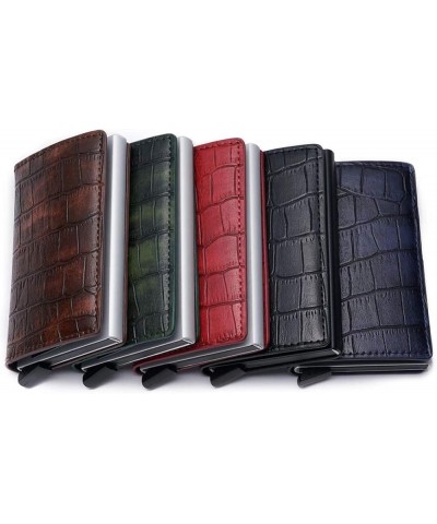 Wallet RFID Anti-Theft Pop-Up Crocodile Leather Card Holder Wallet, Aluminum Bank Card Case Blue $11.25 Wallets