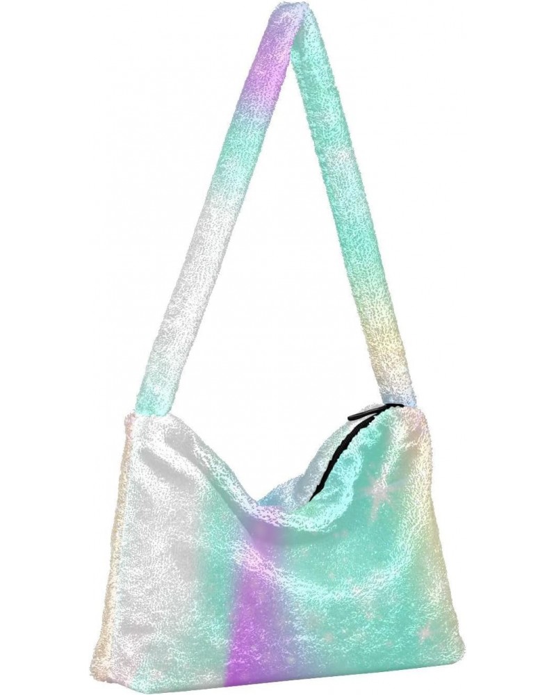 Women Boho Handbag Universe Rainbow Starry Magic Underarm Bag Tote Bag Shoulder Bag Crossbody Bag Fluffy Cell Phone Purse Lad...