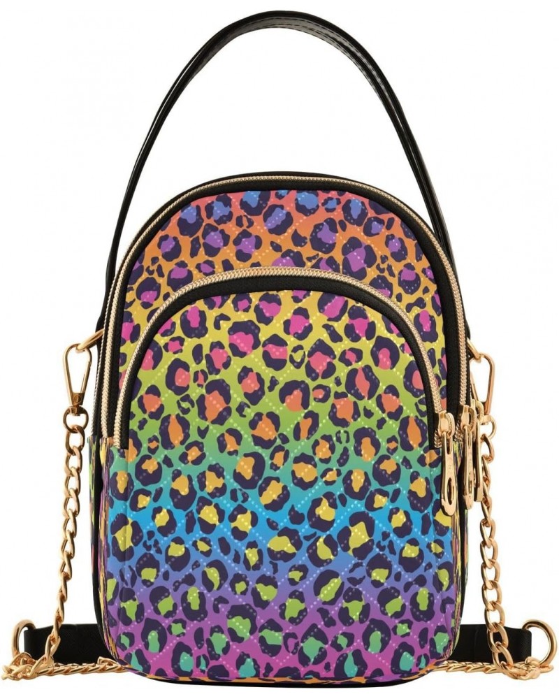 Crossbody Bags Crossbody Purse Chest Bag Bright Rainbow Color Leopard for Women Trendy $11.28 Crossbody Bags