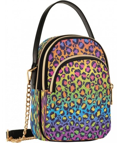 Crossbody Bags Crossbody Purse Chest Bag Bright Rainbow Color Leopard for Women Trendy $11.28 Crossbody Bags