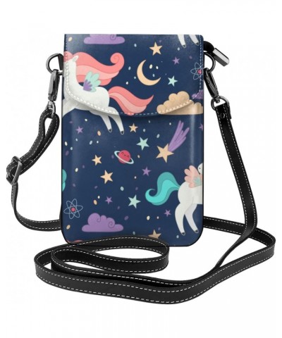 Cute Unicorn Stars Pattern Leather Cell Phone Crossbody Wallet Purses Small Crossbody Bags for Women $16.99 Crossbody Bags