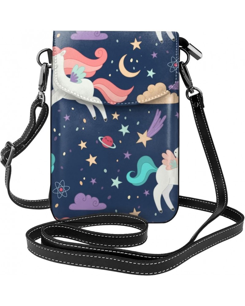 Cute Unicorn Stars Pattern Leather Cell Phone Crossbody Wallet Purses Small Crossbody Bags for Women $16.99 Crossbody Bags