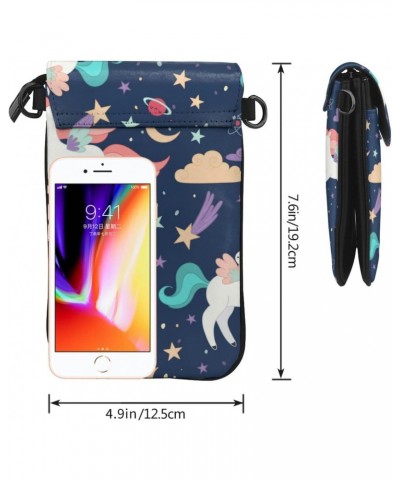 Cute Unicorn Stars Pattern Leather Cell Phone Crossbody Wallet Purses Small Crossbody Bags for Women $16.99 Crossbody Bags